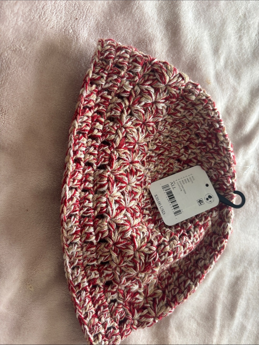 Free People Red & Cream Crocheted Bucket Hat
